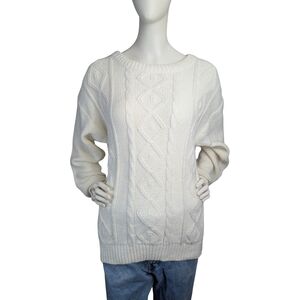 Vintage Cream Cable Knit Fisherman Sweater – Ultra-Soft Classic Pullover (M/L)